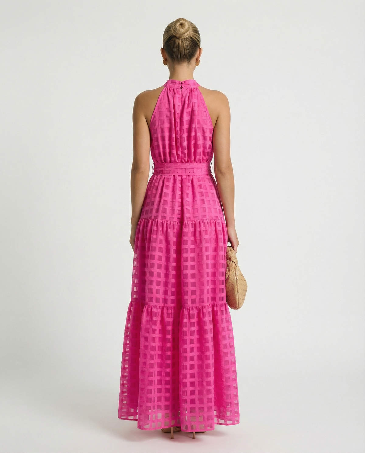 EVIE | Halter Neck Tie Waist Tiered Maxi Dress