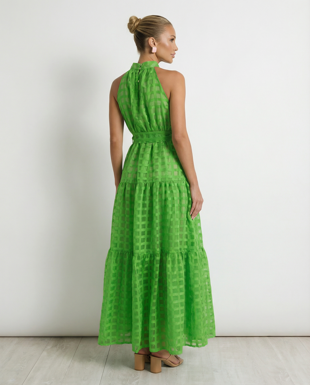 EVIE | Halter Neck Tie Waist Tiered Maxi Dress