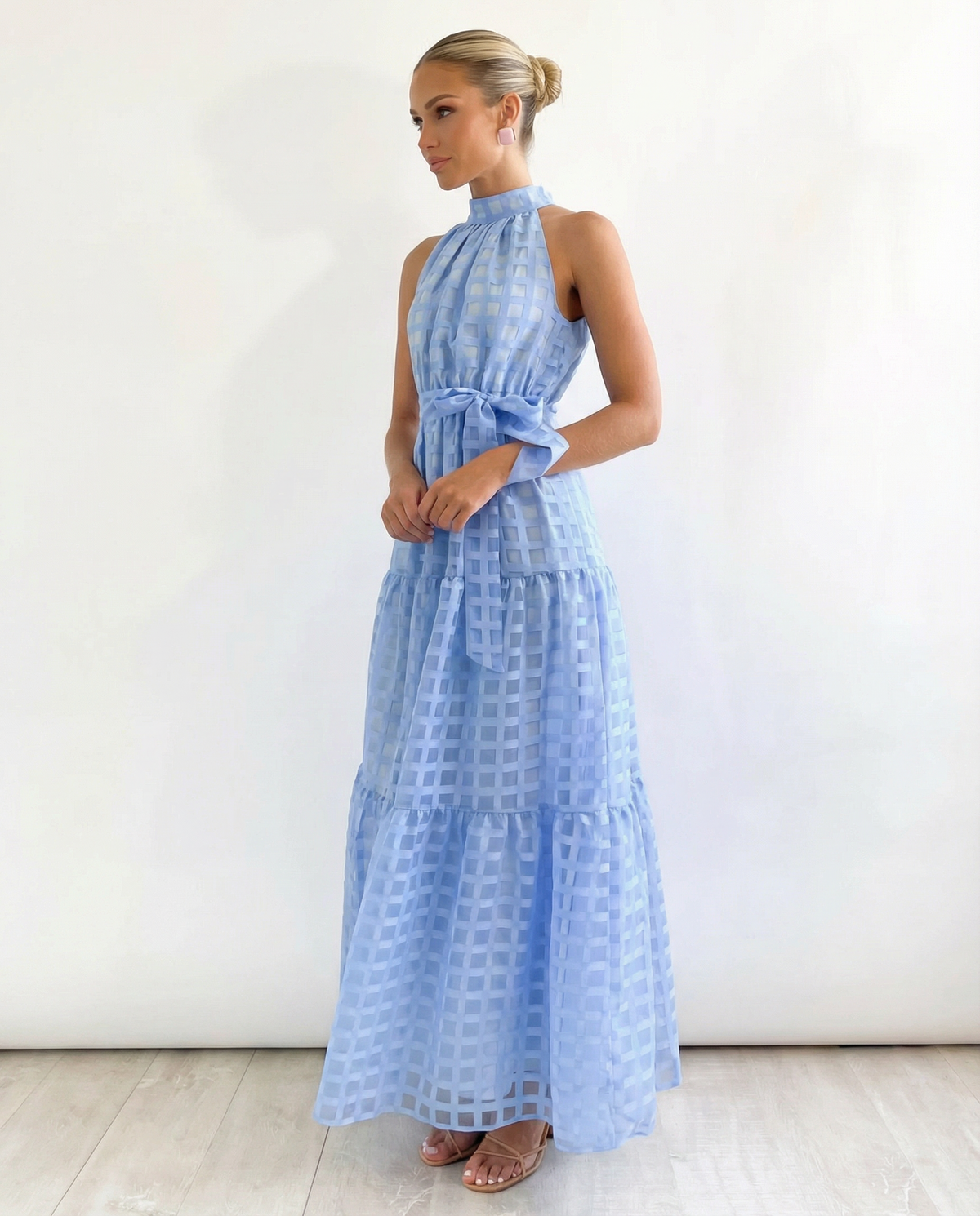 EVIE | Halter Neck Tie Waist Tiered Maxi Dress