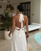 EVIE | Halter Neck Wrap High Slit Maxi Dress