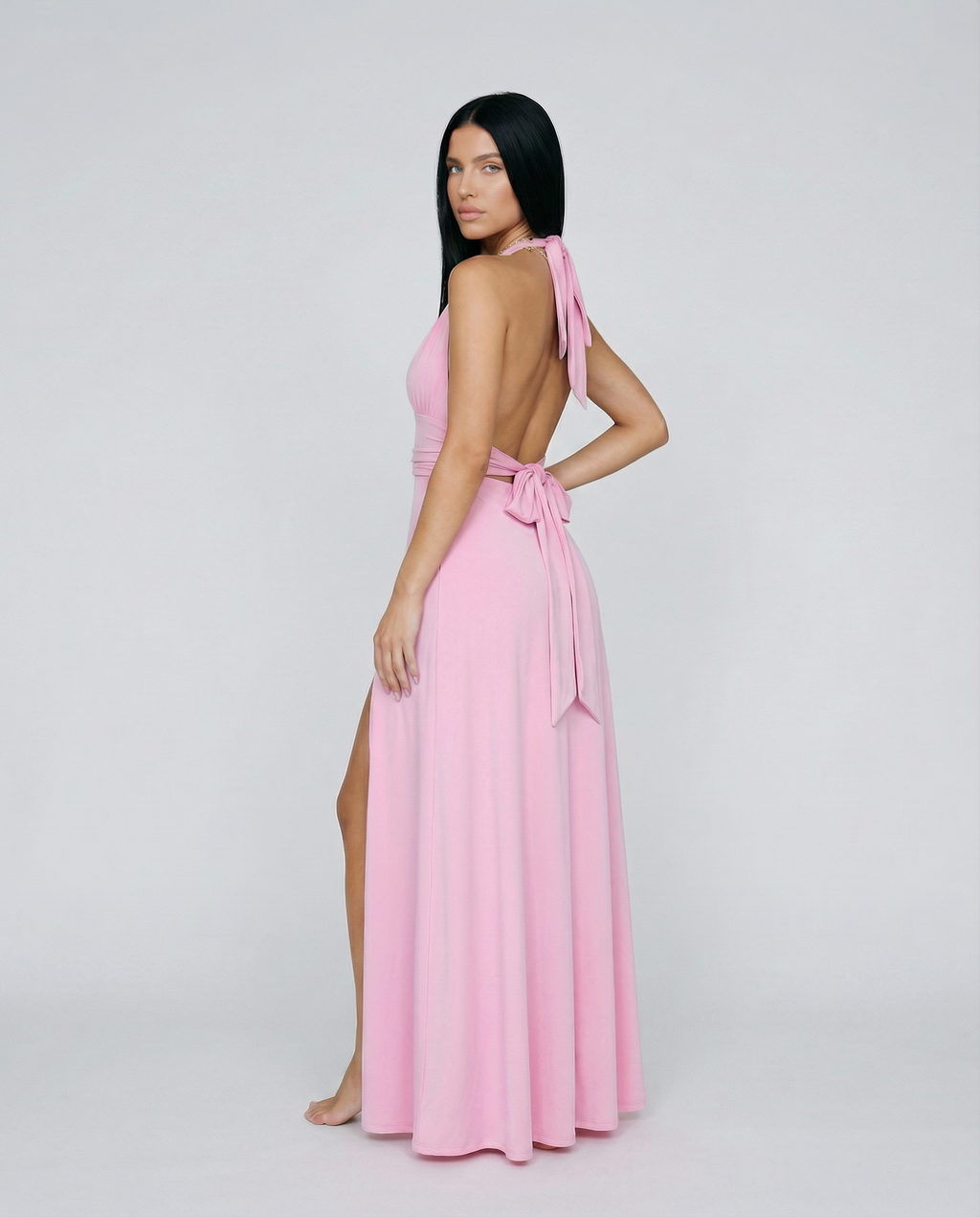 EVIE | Halter Neck Wrap High Slit Maxi Dress