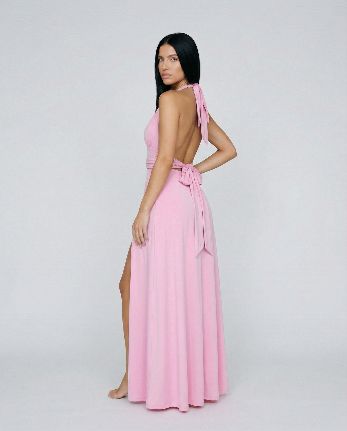 EVIE | Halter Neck Wrap High Slit Maxi Dress