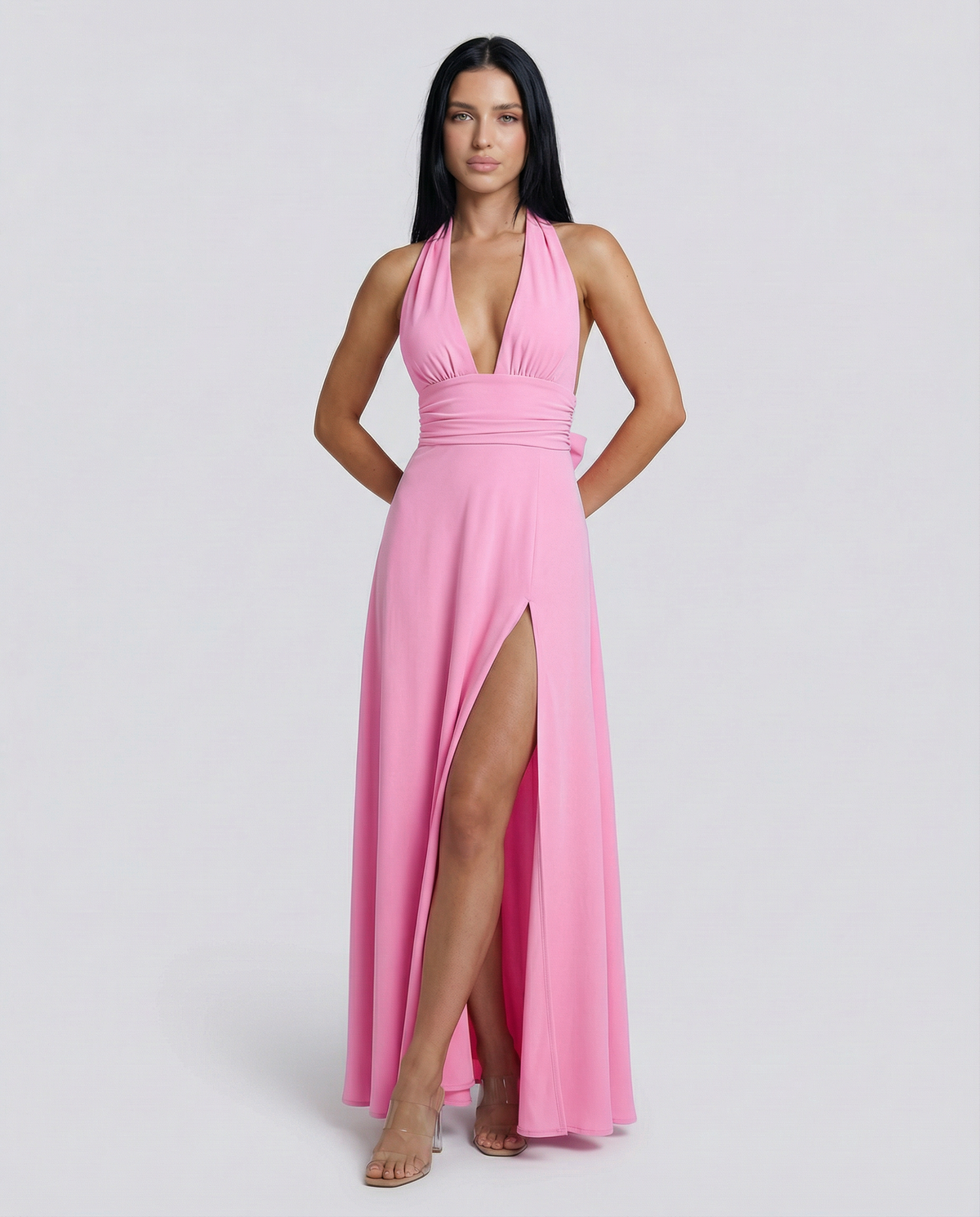 EVIE | Halter Neck Wrap High Slit Maxi Dress