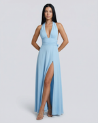 EVIE | Halter Neck Wrap High Slit Maxi Dress