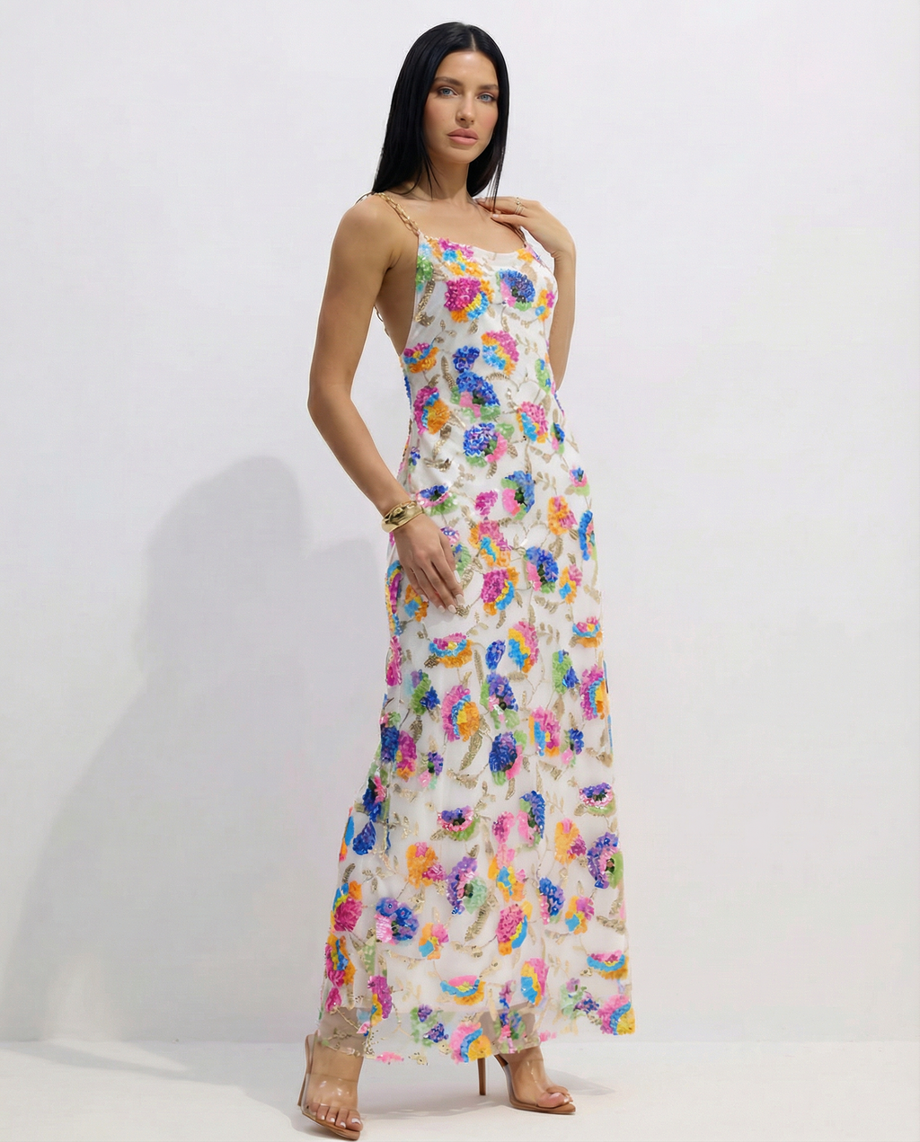 EVIE | Sequin Embroidered Backless Maxi Dress
