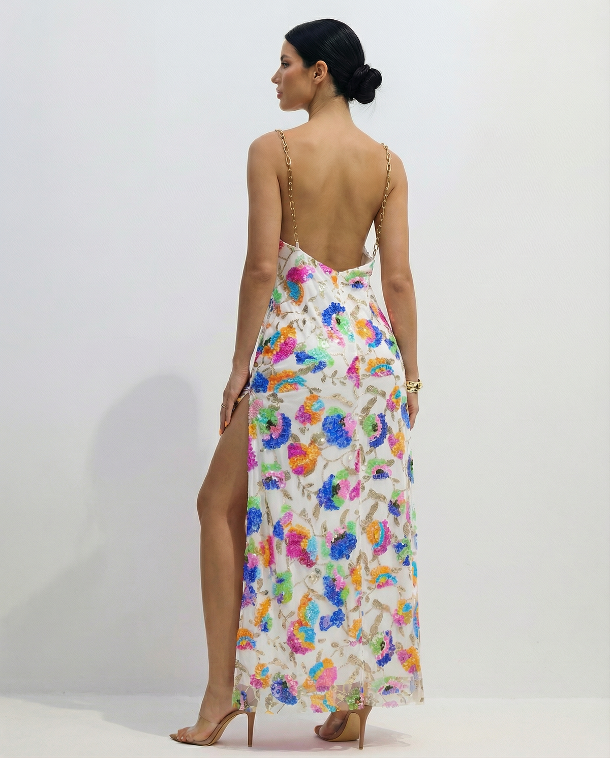 EVIE | Sequin Embroidered Backless Maxi Dress