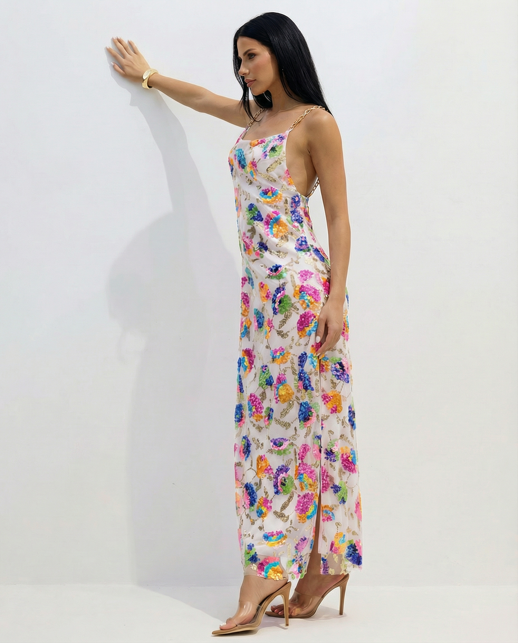 EVIE | Sequin Embroidered Backless Maxi Dress