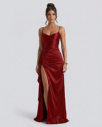 EVIE | Satin Cowl Neck Lace Up Maxi Dress