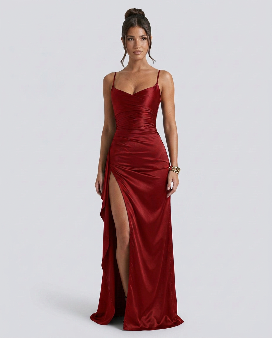 EVIE | Satin Cowl Neck Lace Up Maxi Dress