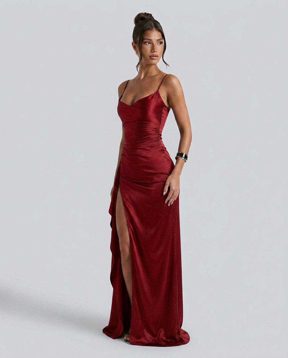 EVIE | Satin Cowl Neck Lace Up Maxi Dress