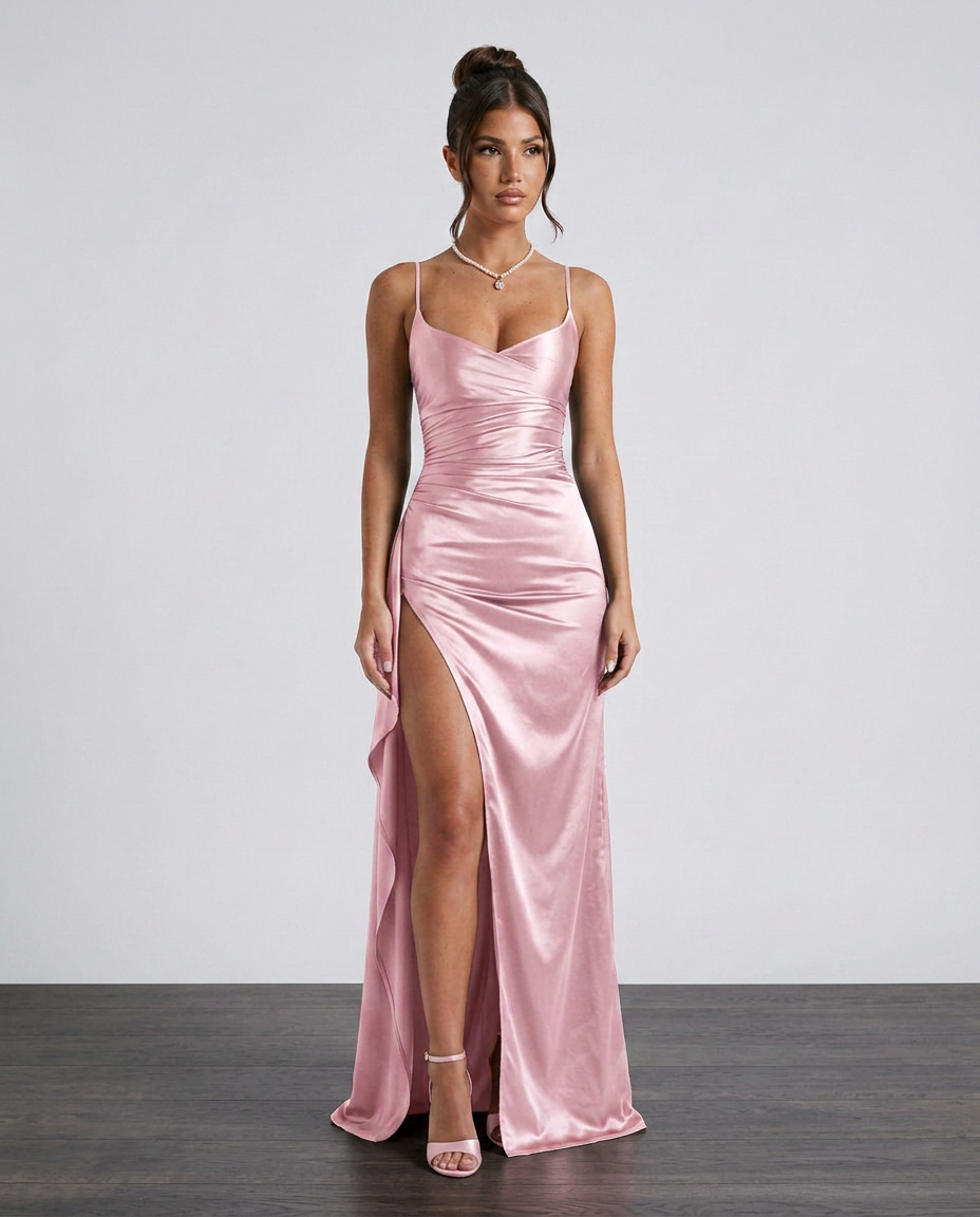 EVIE | Satin Cowl Neck Lace Up Maxi Dress