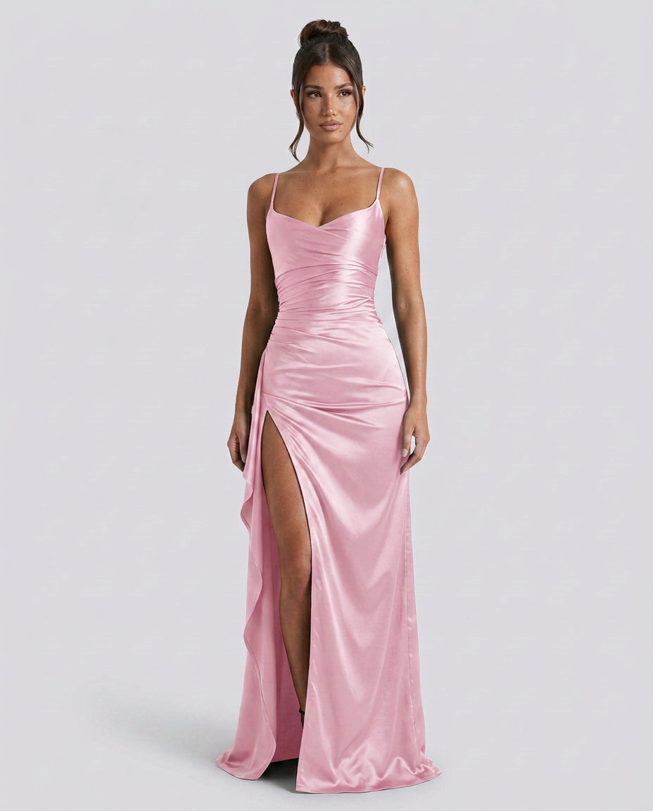 EVIE | Satin Cowl Neck Lace Up Maxi Dress