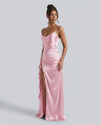 EVIE | Satin Cowl Neck Lace Up Maxi Dress