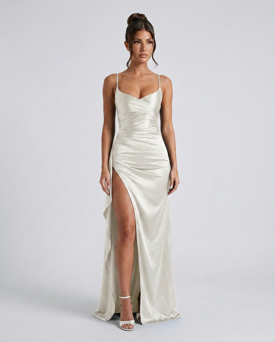 EVIE | Satin Cowl Neck Lace Up Maxi Dress
