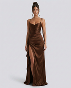 EVIE | Satin Cowl Neck Lace Up Maxi Dress