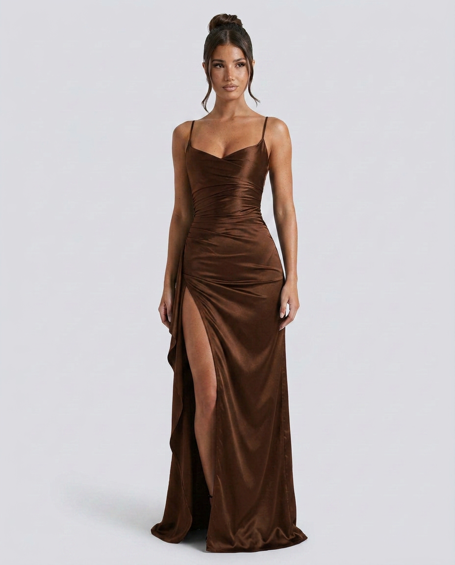 EVIE | Satin Cowl Neck Lace Up Maxi Dress