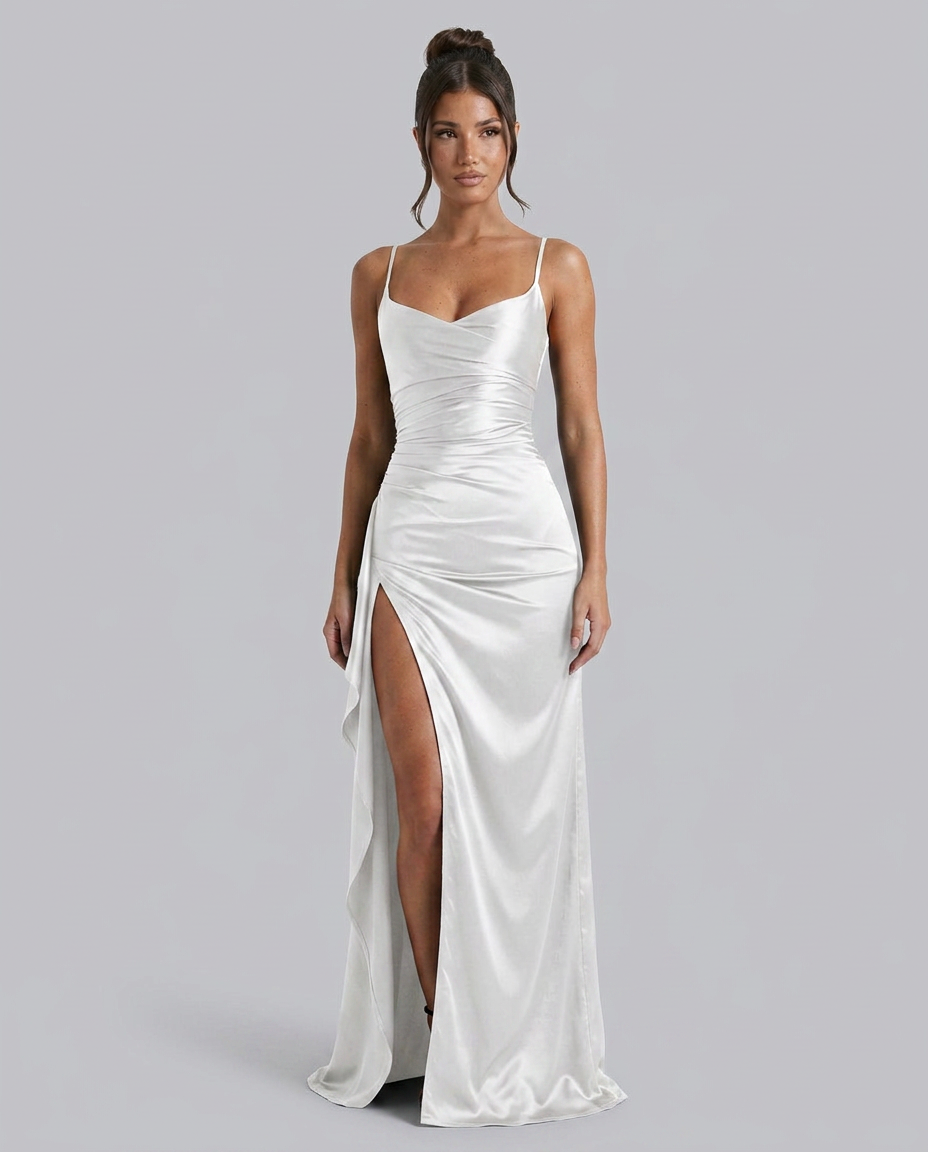 EVIE | Satin Cowl Neck Lace Up Maxi Dress