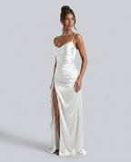 EVIE | Satin Cowl Neck Lace Up Maxi Dress