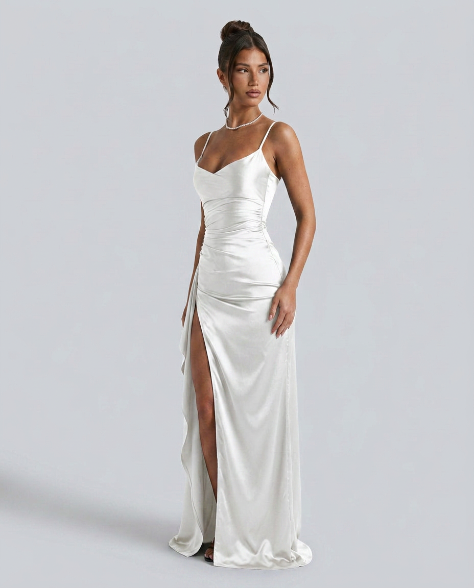 EVIE | Satin Cowl Neck Lace Up Maxi Dress