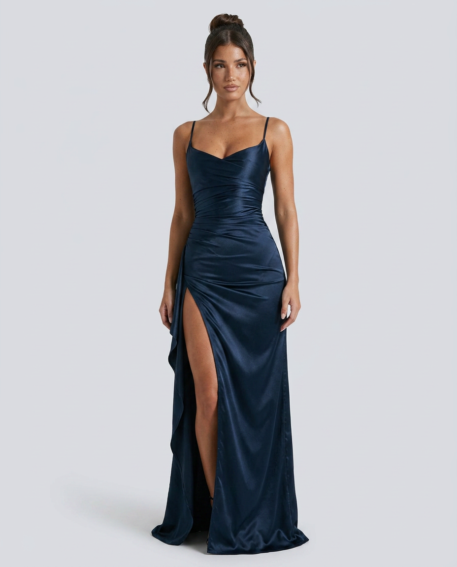 EVIE | Satin Cowl Neck Lace Up Maxi Dress