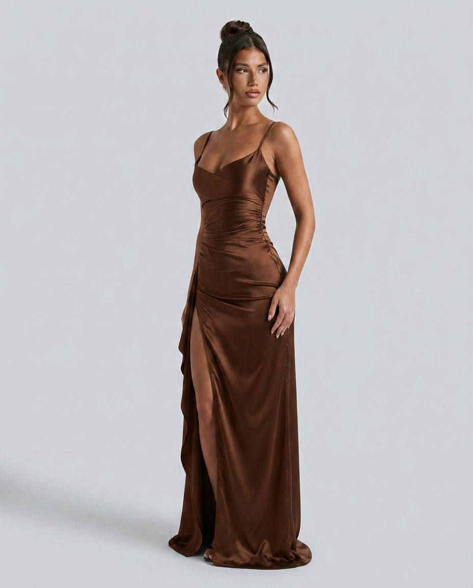 EVIE | Satin Cowl Neck Lace Up Maxi Dress