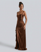 EVIE | Satin Cowl Neck Lace Up Maxi Dress
