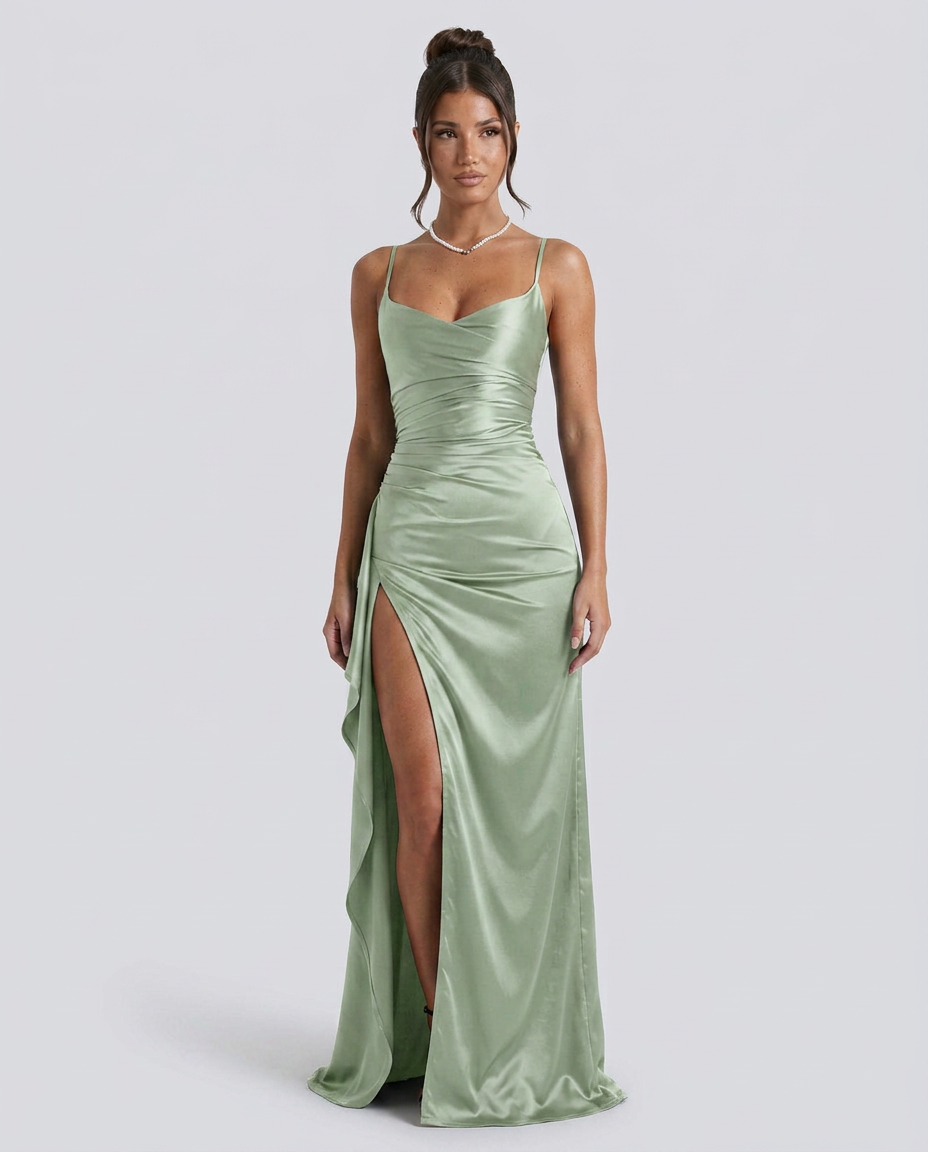 EVIE | Satin Cowl Neck Lace Up Maxi Dress