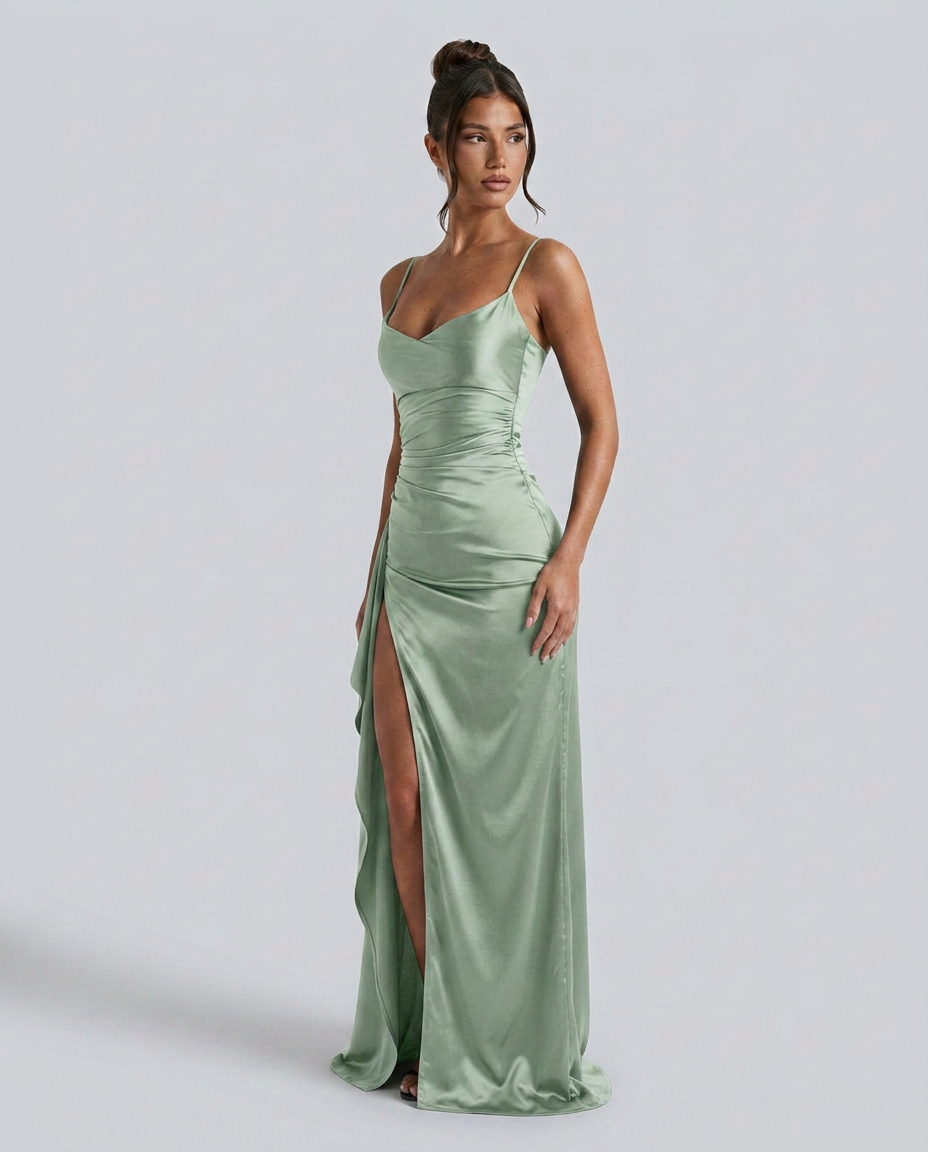 EVIE | Satin Cowl Neck Lace Up Maxi Dress