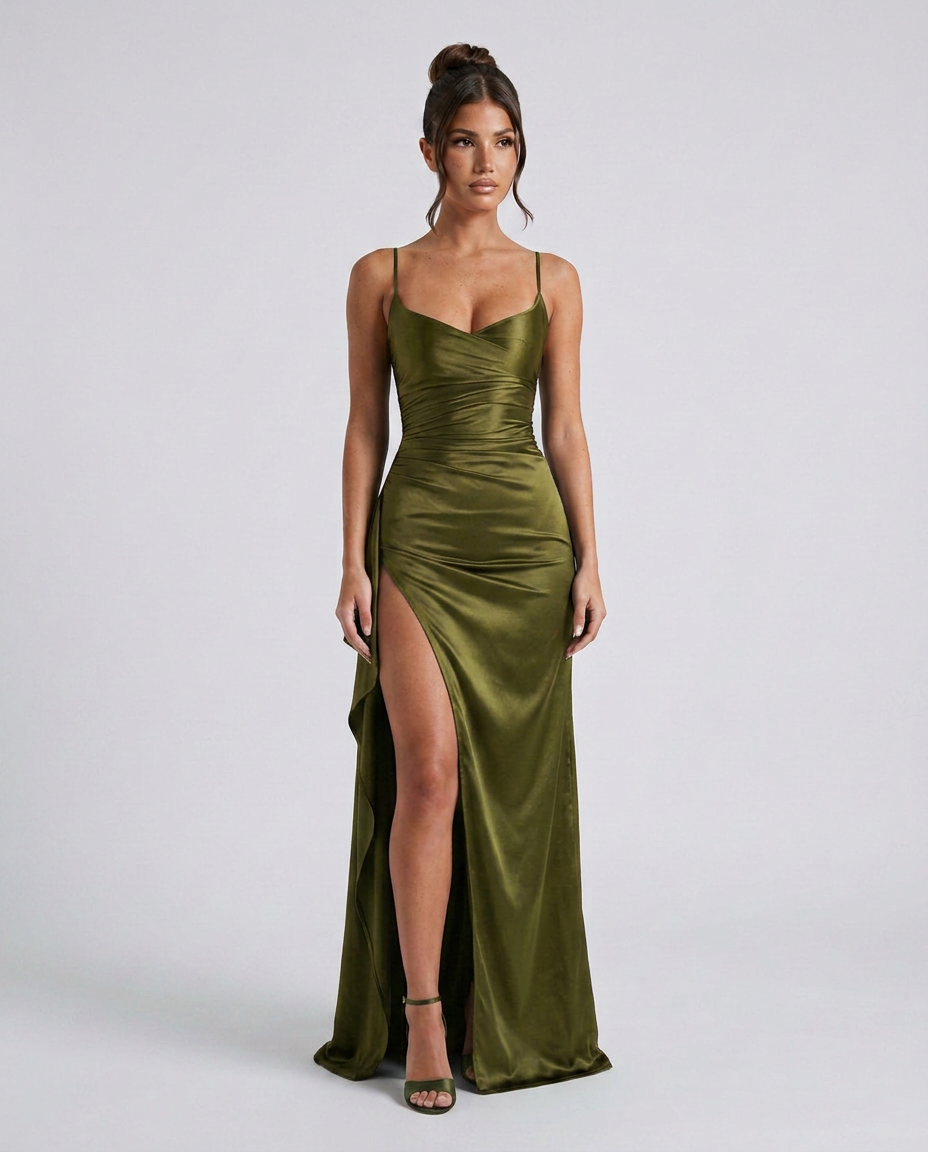 EVIE | Satin Cowl Neck Lace Up Maxi Dress