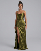 EVIE | Satin Cowl Neck Lace Up Maxi Dress