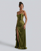 EVIE | Satin Cowl Neck Lace Up Maxi Dress