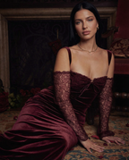 EVIE | Velvet Lace Sleeve Bodycon Maxi Dress