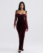 EVIE | Velvet Lace Sleeve Bodycon Maxi Dress