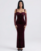 EVIE | Velvet Lace Sleeve Bodycon Maxi Dress