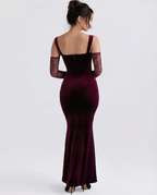 EVIE | Velvet Lace Sleeve Bodycon Maxi Dress