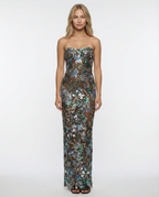 EVIE | Strapless Floral Sequin Corset Maxi Dress