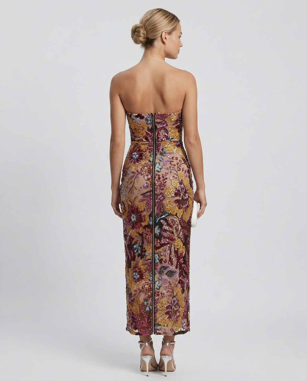 EVIE | Strapless Floral Sequin Corset Maxi Dress