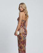 EVIE | Strapless Floral Sequin Corset Maxi Dress