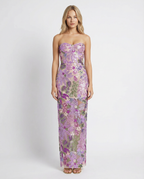 EVIE | Strapless Floral Sequin Corset Maxi Dress
