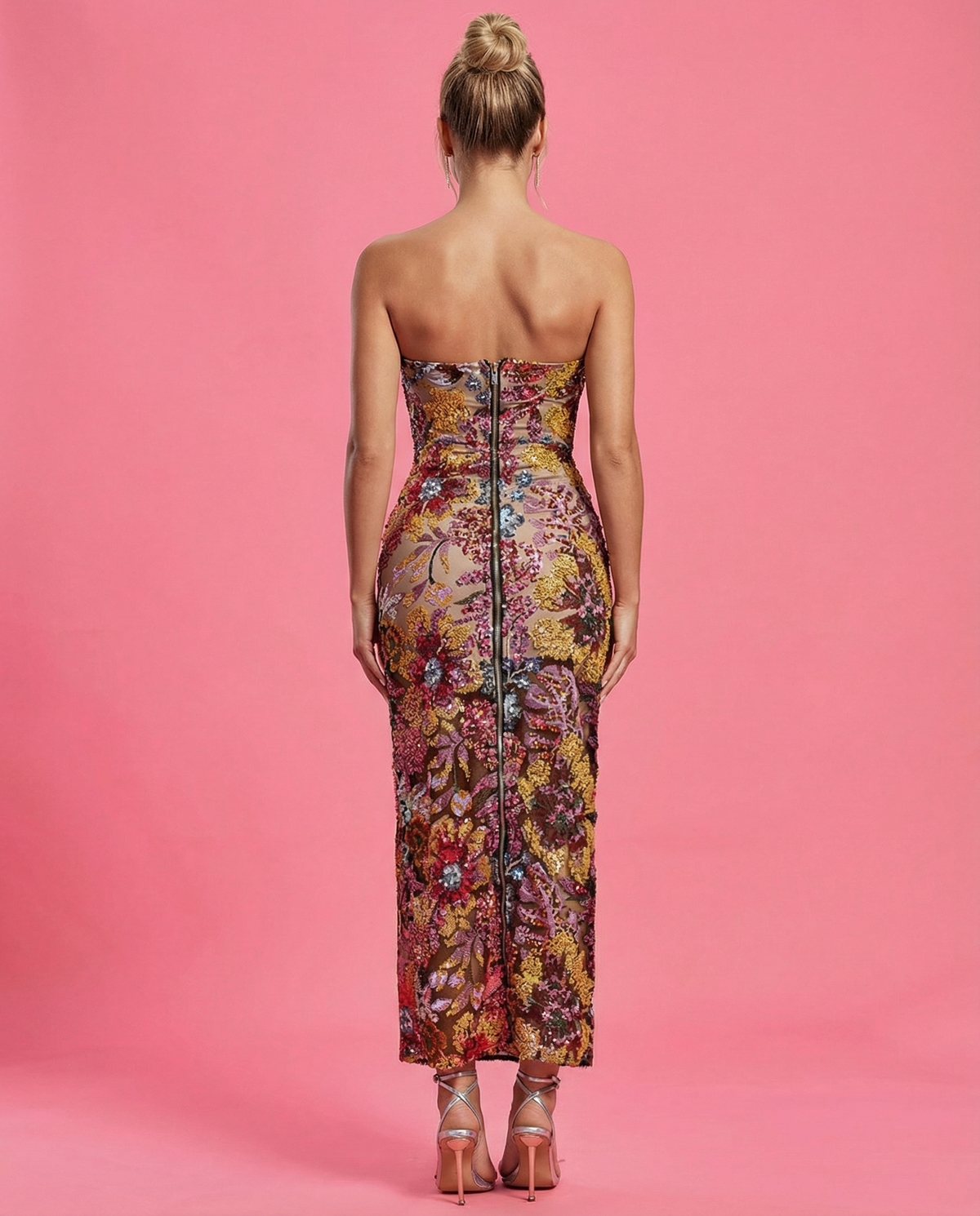 EVIE | Strapless Floral Sequin Corset Maxi Dress