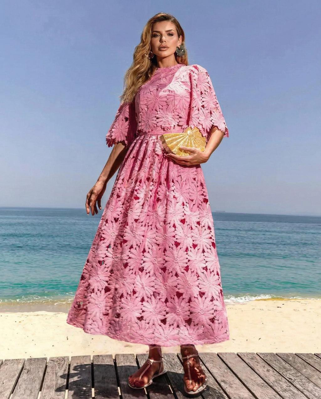 EVIE | Floral Lace Short Sleeve Crop Top Maxi Skirt Set