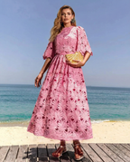 EVIE | Floral Lace Short Sleeve Crop Top Maxi Skirt Set