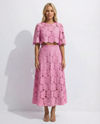 EVIE | Floral Lace Short Sleeve Crop Top Maxi Skirt Set