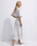 EVIE | Floral Lace Short Sleeve Crop Top Maxi Skirt Set