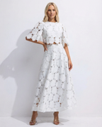 EVIE | Floral Lace Short Sleeve Crop Top Maxi Skirt Set