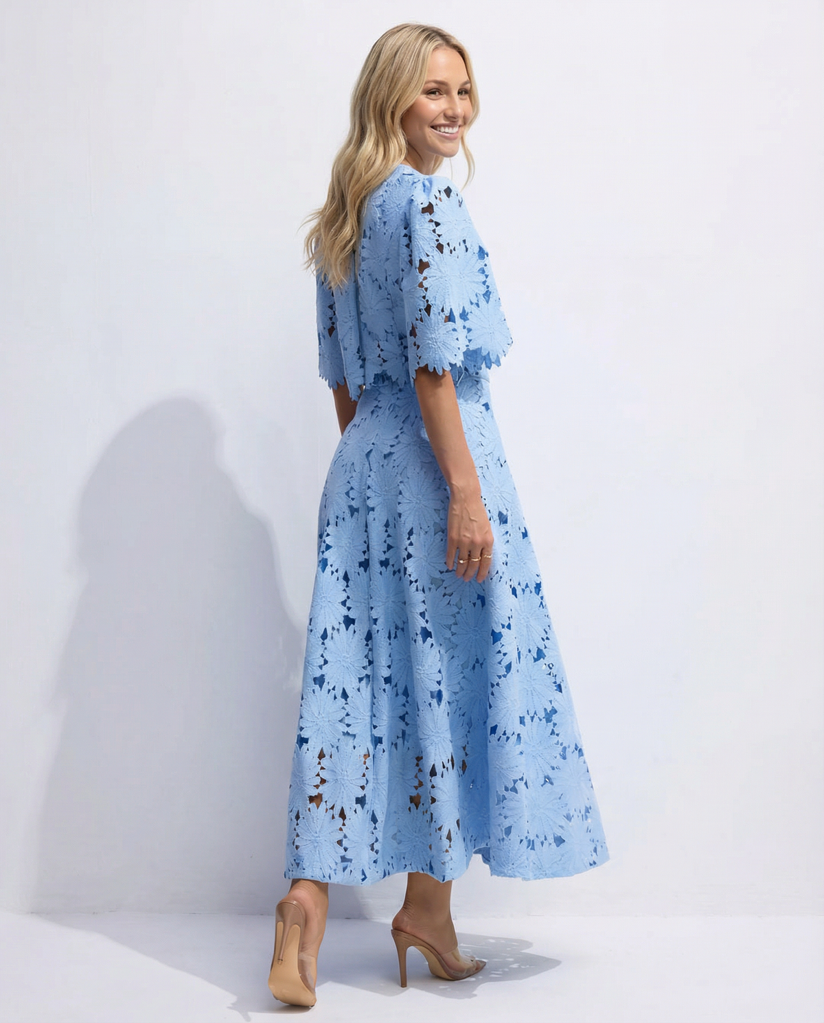 EVIE | Floral Lace Short Sleeve Crop Top Maxi Skirt Set