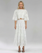 EVIE | Floral Lace Short Sleeve Crop Top Maxi Skirt Set