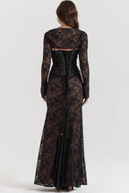 EVIE | Lace Corset Back Long Sleeve Maxi Dress