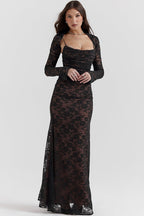 EVIE | Lace Corset Back Long Sleeve Maxi Dress