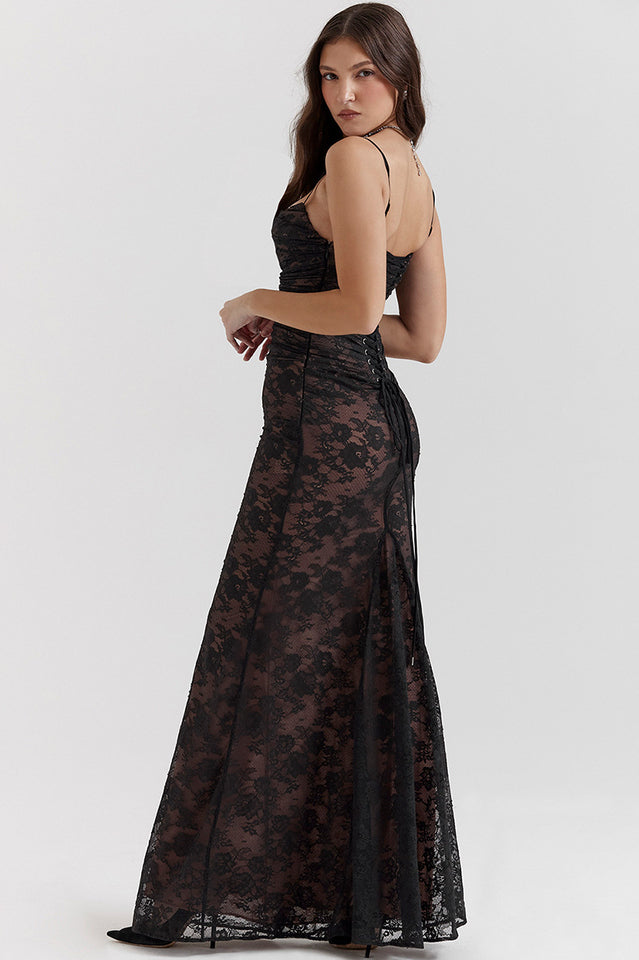 EVIE | Lace Corset Back Long Sleeve Maxi Dress